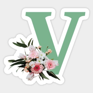 Letter V green with colorful flowers Sticker